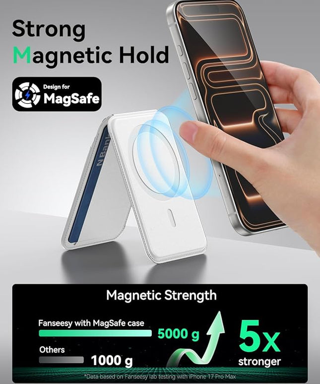 Fanseesy for MagSafe Wallet with Stand, 5 Card Holder, Slim Leather Magnetic Wallet for iPhone 17/16/15/14/13/12 Pro Max Plus Air Series, 3 Card Slots & 1 Cash Slot,White