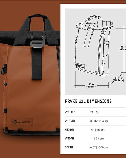 WANDRD PRVKE 21L, V3 Backpack: Weather-Resistant Travel & Camera Backpack with Laptop Sleeve, Quick Side Access, Clamshell Opening – Ideal Photography & Travel Bag