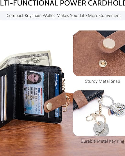 POIUGOYA Slim Wallet for Women,RFID Blocking Bifold Credit Card Holder with Zipper Coin Pocket,ID Window,Keychain