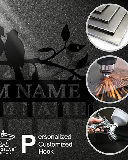 Personalized Custom Name Birds of Trees Wall Key Hooks,Metal Birds of Trees Art Clothes Hooks,Metal Birds of Trees Wall Home Storage Decorative,For Front Door, Hallway, Kitchen, Bedroom (Style D)