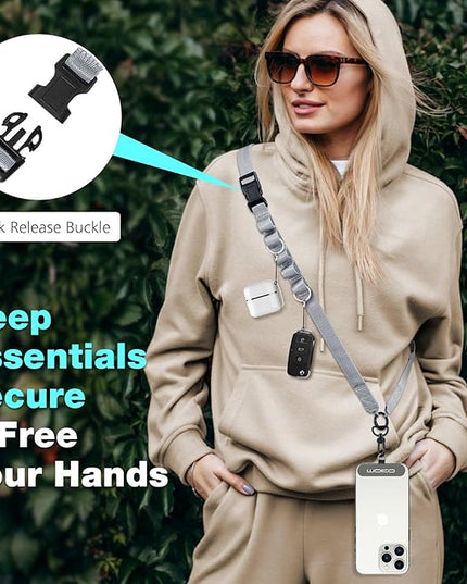 MoKo Universal Phone Lanyard, Nylon Adjustable Cell Phone Crossbody Strap Detachable Women & Men Cellphone Lanyards Around the Neck with Patches for iPhone, Most Smartphone, Dark Gray