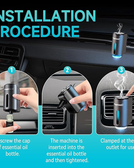 Featwell Car Air Freshener, Three Adjustable Modes Intelligent Aroma Diffuser, Rechargeable Car Diffuser Air Freshener, Grey