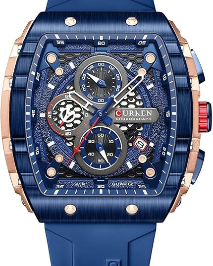 PASOY Luxury Chronograph Watches for Mens Rubber Strap Black Waterproof Date Analog Quartz Watch