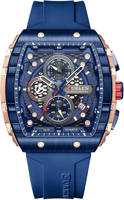 PASOY Luxury Chronograph Watches for Mens Rubber Strap Black Waterproof Date Analog Quartz Watch