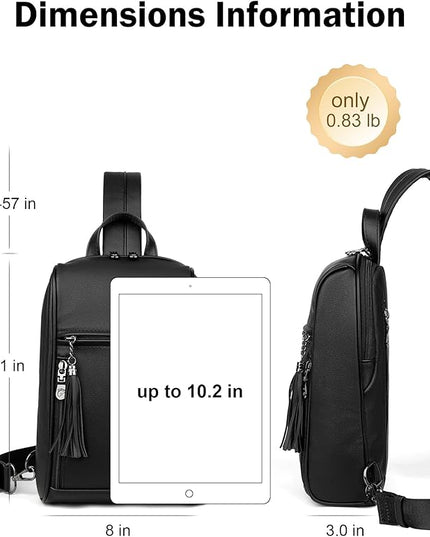 FADEON Sling Bag for Women, Crossbody Backpack with Tassels, Designer Leather Shoulder Chest Bags for Travel