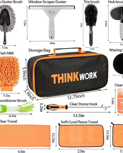 THINKWORK Car Cleaning Kit, Car Washing Kits for Vehicles, Car Detailing Kit Suitable for Small and Medium Vehicles Such As Cars, Trucks, Suvs(17pcs)