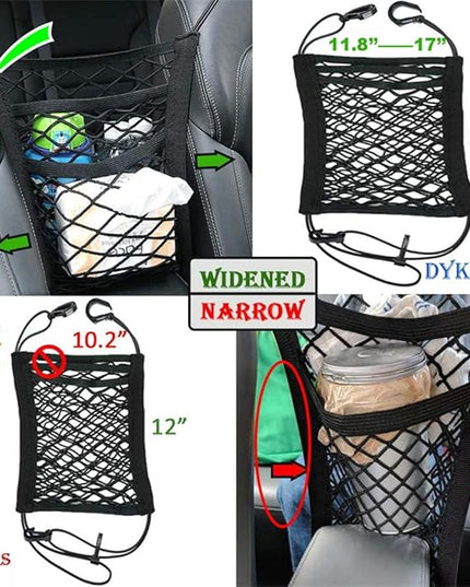 DYKESON Pet Barrier Dog Car Net Barrier with Auto Safety Mesh Organizer Baby Stretchable Storage Bag Universal for Cars, SUVs -Easy Install,Safer to Drive with Pets and Children, 3 Layer M