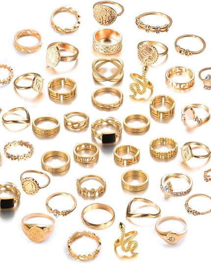 YOOESTORES82 Boho Knuckle Stackable Ring Set for Women,Vintage Gold Silver Rings Set Stacking Rings Set Star Moon Bulk Multiple Pack Midi Finger Rings
