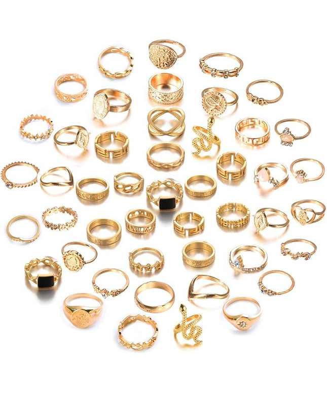 YOOESTORES82 Boho Knuckle Stackable Ring Set for Women,Vintage Gold Silver Rings Set Stacking Rings Set Star Moon Bulk Multiple Pack Midi Finger Rings