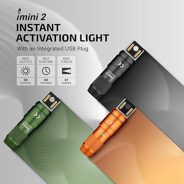 OLIGHT IMINI 2 EDC Rechargeable Keychain Flashlight, 50 Lumens Compact and Portable Mini LED Keyring Lights with Built-in Battery Ideal for Everyday Carry and Emergencies (OD Green)
