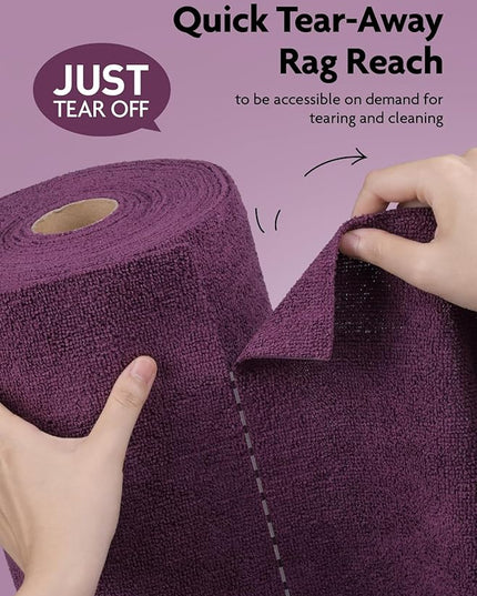 Fantasticlean Microfiber Cleaning Cloth Roll -75 Pack, Tear Away Microfiber Towels, 12" x 12", Reusable, Washable, Scratch Free, Ultra Absorbent for All-Around Cleaning Supplies (Dark Purple)