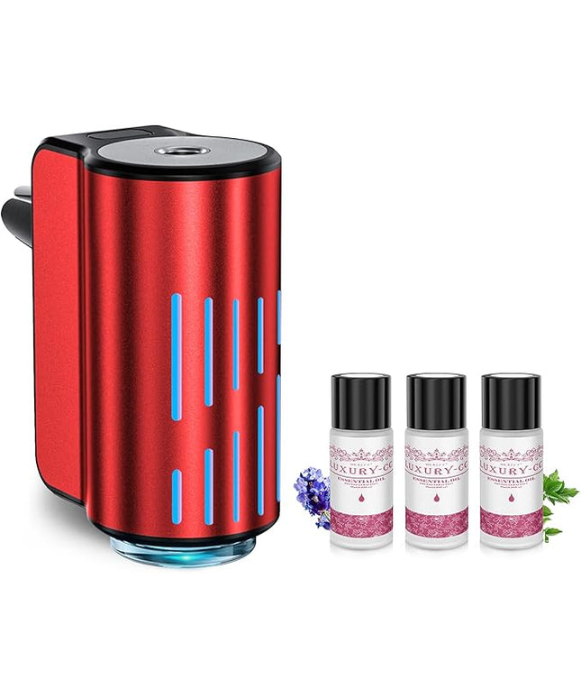 Smart Car Air Freshener, Portable Car Vents Aromatherapy,Car Diffuser Air Freshener with Three Adjustable Modes, Aromatizante para Carro, Car Diffuser with 3pcs Essential Oil(Red)