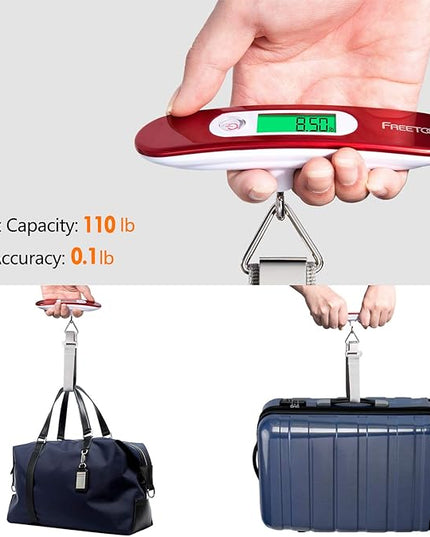 FREETOO Luggage Scale Portable Digital Hanging Scale for Travel, Suitcase Weight Scale with Superior Piano Lacquer 110 Lb/ 50Kg Capacity, Battery Included
