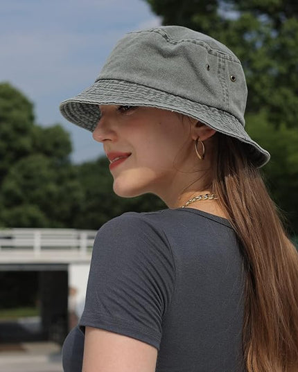 kozinu Washed Cotton Bucket Hats Packable Summer Outdoor Cap Travel Beach Sun Hat Plain Colors for Men Women