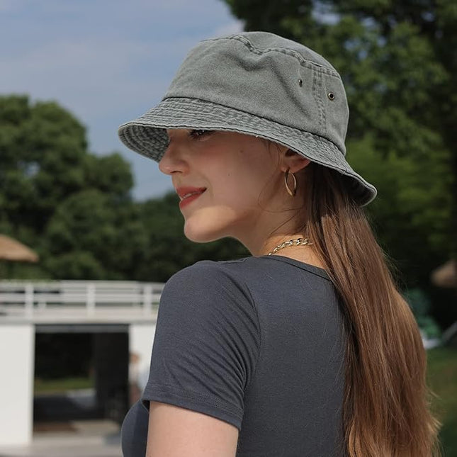 kozinu Washed Cotton Bucket Hats Packable Summer Outdoor Cap Travel Beach Sun Hat Plain Colors for Men Women