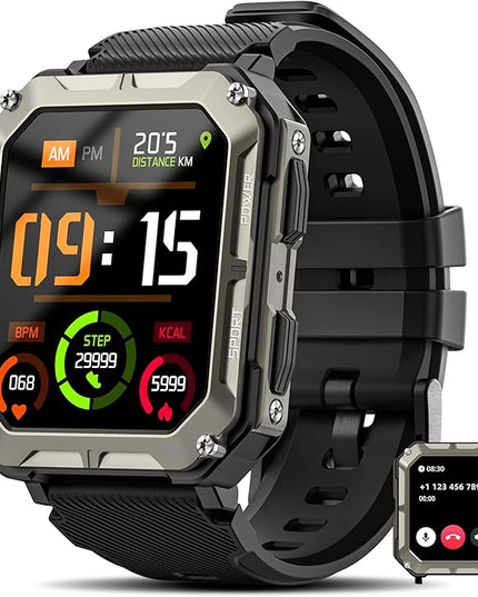 Military Smart Watches for Men (Answer/Make Call), 1.9" Outdoor Sports Fitness Tracker with Heart Rate, Blood Pressure, Sleep Monitor, 100M Waterproof Rugged Smart Watch for Android Phones and iPhone