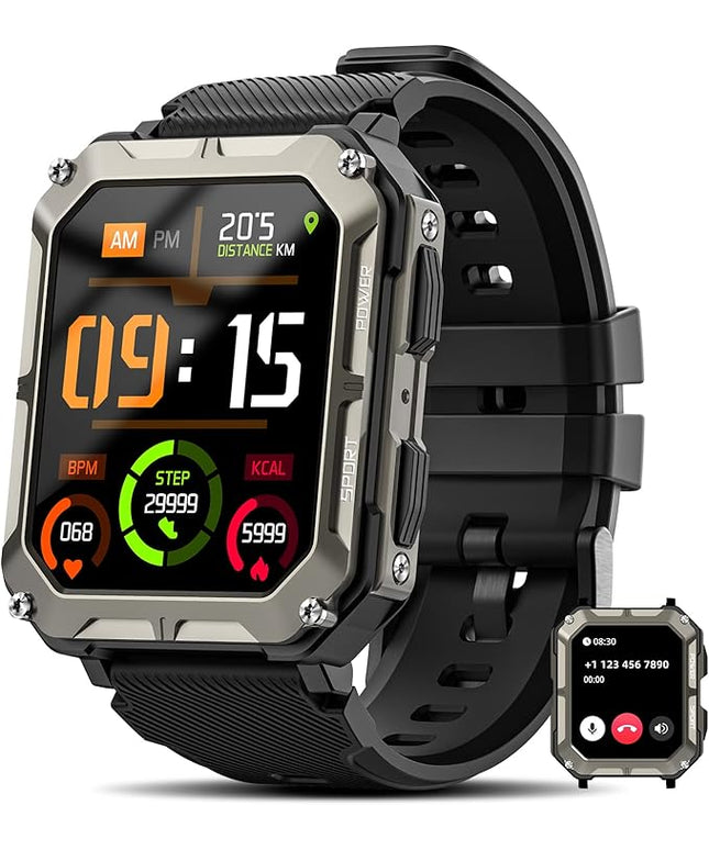 Military Smart Watches for Men (Answer/Make Call), 1.9" Outdoor Sports Fitness Tracker with Heart Rate, Blood Pressure, Sleep Monitor, 100M Waterproof Rugged Smart Watch for Android Phones and iPhone