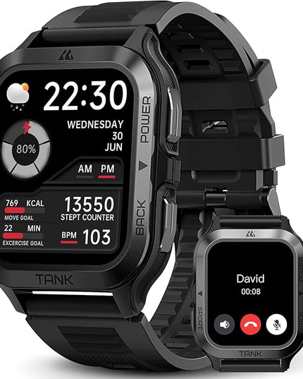 AMAZTIM Smart Watch, 60 Days Extra-Long Battery, 50M Waterproof, Rugged Military Bluetooth Call(Answer/Dial Calls), 1.85" Ultra Large HD Display, AI Voice Assistant, Compatible for Android and iOS