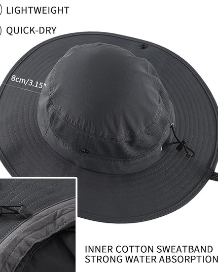 Home Prefer UPF50+ Mens Sun Hat Wide Brim Womens UV Protection Beach Bucket Hat for Fishing Hiking Snap Up Cowboy Hat