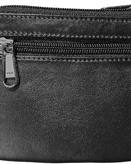 LEATHER FARM's lambskin leather coin pouch/coin purse for both mens and womens. (BLACK)