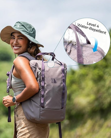INUK Laptop Backpack for College Students & Work, 25L Lightweight Waterproof Backpack for Business Travel, Hiking Daypack with Padded Sleeve and Safety Whistle, Made from Recycled Materials，Purple