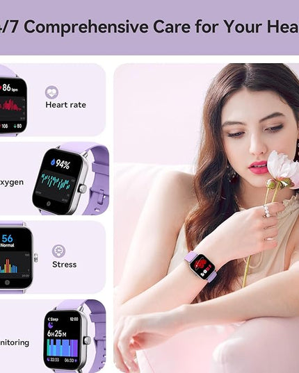 Gydom Smart Watches for Women for Android & iPhone, Alexa Built-in, 1.8" Smartwatch with Heart Rate/SpO2/Sleep/Stress, IP68 Waterproof Fitness Tracker, 100+ Sports Modes, Purple