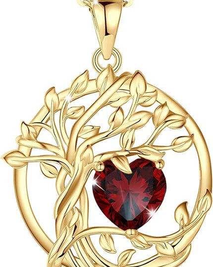 FANCIME Tree of life Birthstone necklace Sterling Silver Pendant Birthstone Necklace Gemstone Anniversary Birthday Jewelry Christmas Gifts for Mom Her Wife