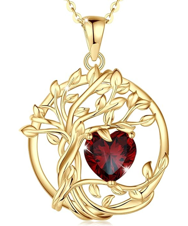FANCIME Tree of life Birthstone necklace Sterling Silver Pendant Birthstone Necklace Gemstone Anniversary Birthday Jewelry Christmas Gifts for Mom Her Wife
