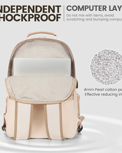 LOVEVOOK Laptop Backpack for Women 17.3 inch,Cute Womens Travel Backpack Purse,Professional Laptop Computer Bag,Waterproof Work Business College Teacher Bags Carry on Backpack with USB Port,Off-white