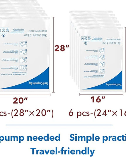 12 Pack Compression Bags for Travel | Vacuum Seal Storage Bags for Luggage & Dirty Clothes | Travel Packing Space Saver Bags for Suitcases & Home Organization | MEIQIHOME