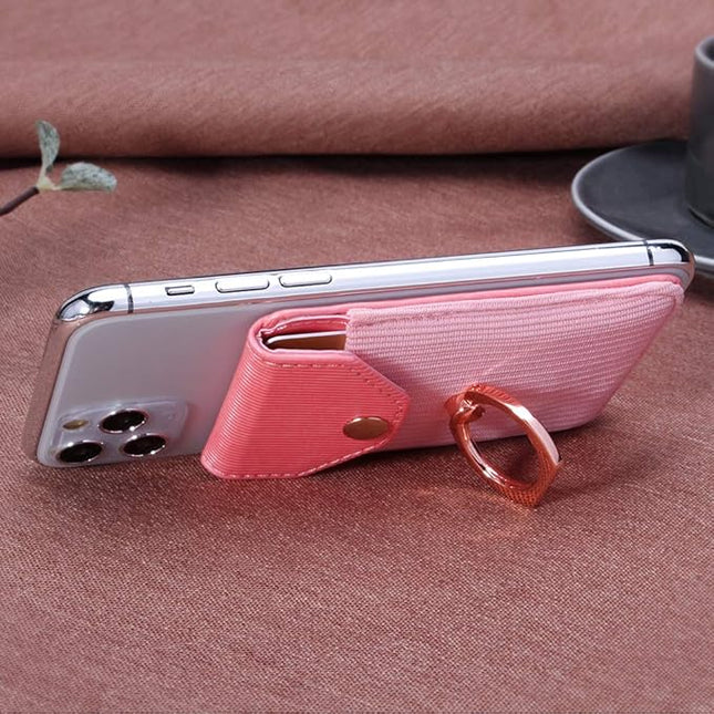 Card Holder & Ring Stand for Smartphones, Stick-on Wallet for iPhone & Android, Adhesive Credit Card Sleeve