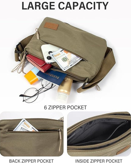 Crossbody Sling Bag Canvas Purse Small Shoulder Handbag 5 Pocket Casual Travel Messenger Hobo Bag Phone Satchel Backpack