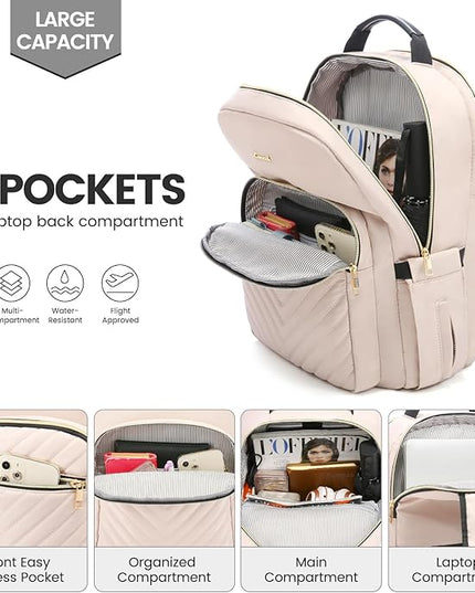 LOVEVOOK Laptop Backpack for Women 17.3 inch,Cute Womens Travel Backpack Purse,Professional Laptop Computer Bag,Waterproof Work Business College Teacher Bags Carry on Backpack with USB Port,Nude