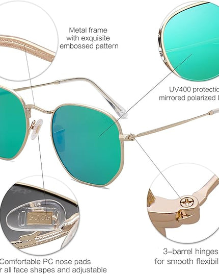 SOJOS Square Polarized Sunglasses for Women Men Small Hexagonal Polygon Shades SJ1072