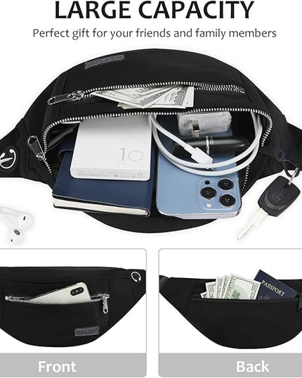MAXTOP Large Crossbody Fanny Pack with 4-Zipper Pockets,Gifts for Enjoy Sports Festival Workout Traveling Running Casual Hands-Free Wallets Waist Pack Phone Bag Carrying All Phones