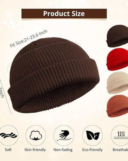 SATINIOR 4 Pieces Trawler Beanie Watch Hat Roll up Edge Skullcap Fisherman Beanie Unisex
