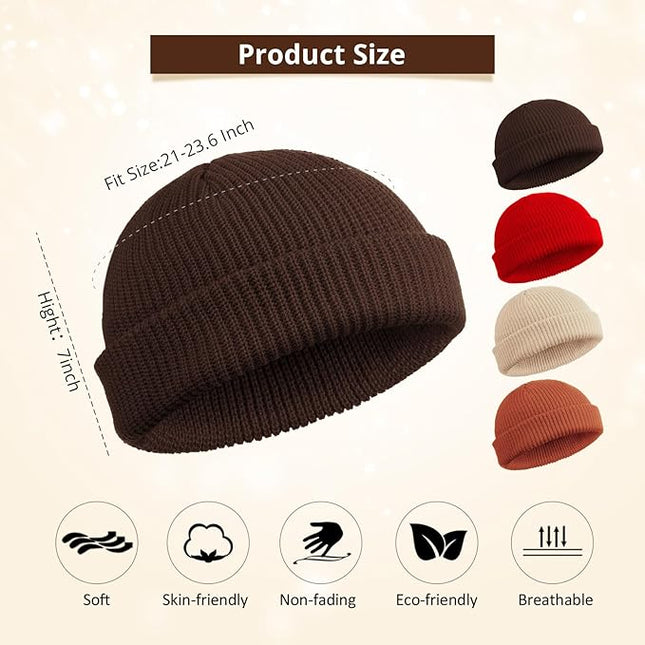 SATINIOR 4 Pieces Trawler Beanie Watch Hat Roll up Edge Skullcap Fisherman Beanie Unisex