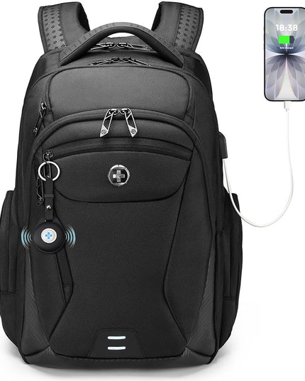 Swissdigital Design Men's Laptop Backpack with Apple Find My, Business Travel Backpack with USB Charging Port and RFID Protection, Work Backpack Fits 15.6 inches Computer,Black| SD16959508F-01
