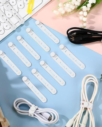42 Pcs Silicone Cable Ties Reusable Cord Straps Multipurpose Elastic Cable Organizer for Bundling Fastening Earphone Phone Charger Home Office School, 3.15 Inch (White)