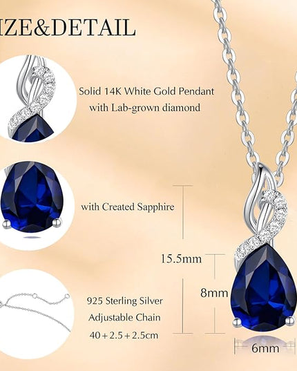 FANCIME 14K Solid White Gold Teardrop Pendant with Diamond Birthstone Necklace