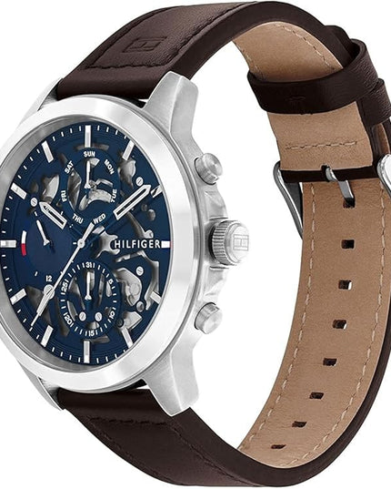 Tommy Hilfiger Men's Dressy Watch – Quartz Multifunction, Stainless Steel Case, Skeleton Dial, Link Bracelet – Gift for Him