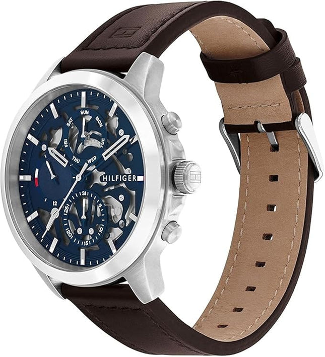 Tommy Hilfiger Men's Dressy Watch – Quartz Multifunction, Stainless Steel Case, Skeleton Dial, Link Bracelet – Gift for Him
