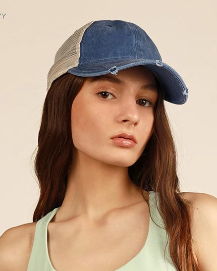 CHOK.LIDS Everyday Premium Washed Trucker Hat Unstructured Distressed Pigment Dyed Cap Adjustable Outdoor Headwear