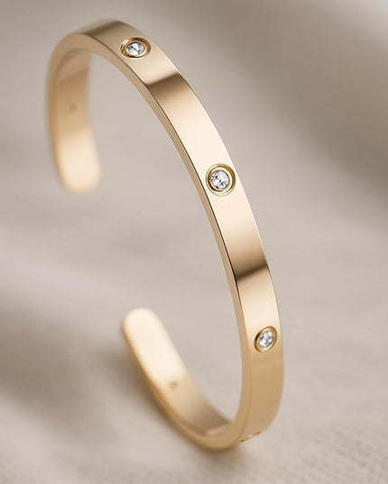 18K Gold Plated Bracelets for Women Dainty Gold Bangle Cuff Bracelets Non Tarnish Love Friendship Jewelry Gifts