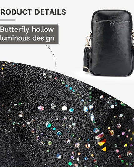 Small Crossbody Bags for Women, Lightweight Mini Cute Cell Phone Purse for Women with Tassel Shining Butterfly