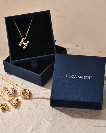 LUCA SMITH Initial Necklaces for Women, Dainty Balloon Bubble Letter, Name Letter Alphabet Pendant Layered Choker Chain Jewelry Gift