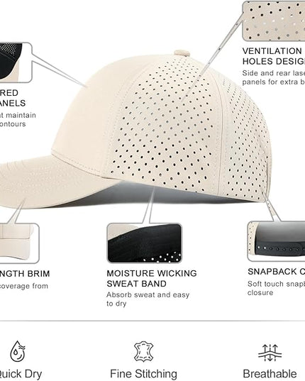 VOBOOM Men Quick Dry Baseball Cap Laser Cut Mesh Ball Curved Brim Snapback Hat