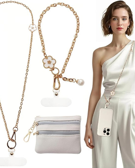 3-in-1 Versatile Phone Lanyard Crossbody,Cute Cell Phone Wristlet Strap with Wallet Pouch,Clip and Go Strap Chain for Phone
