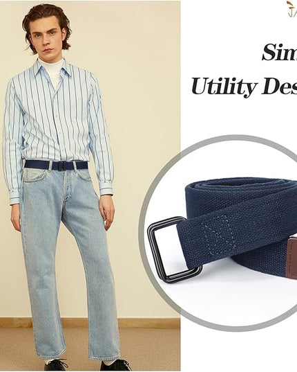 JASGOOD Men Canvas Fabric Belts Casual Web Cloth Belts with Black Double Ring Buckle 2 Pack