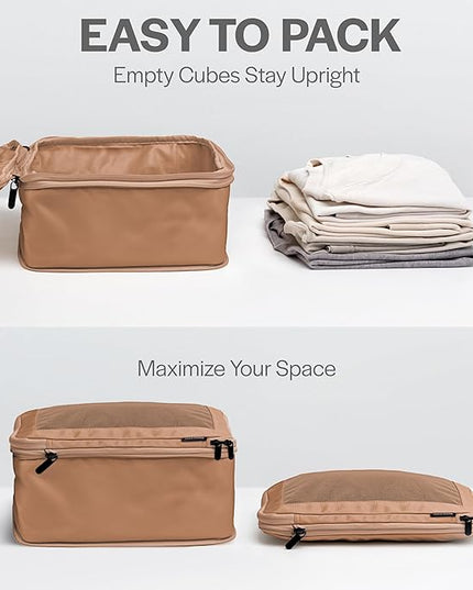 Aerotrunk Compression Packing Cubes for Travel - Luggage Organizer Bags - Double Zipper Packing Cubes for Suitcases (4-Pack, Mocha)